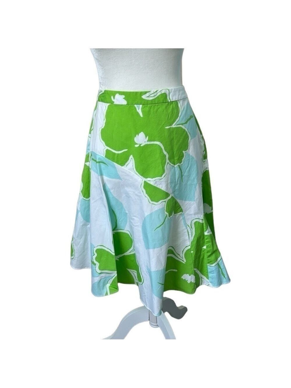 J. McLaughlin Green Blue White Floral Midi Skirt Size 8